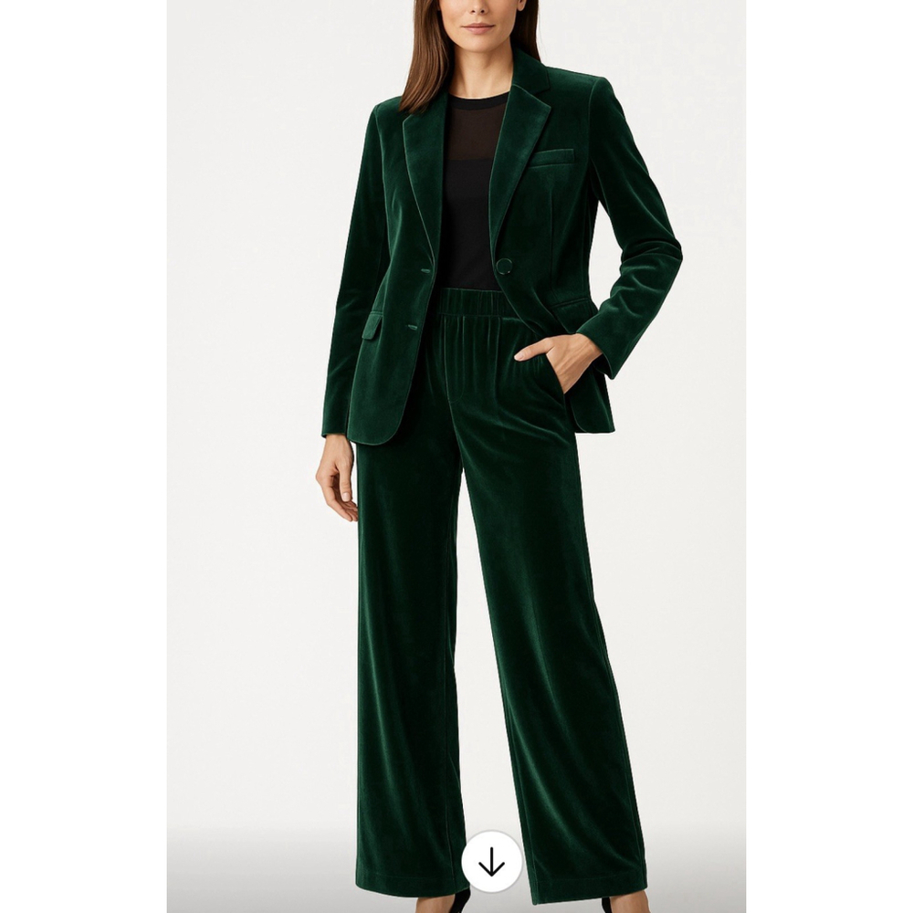 Gibson + Latimer 8 Emerald Green Velvet Wide Leg Pants High Waisted Pockets NWT